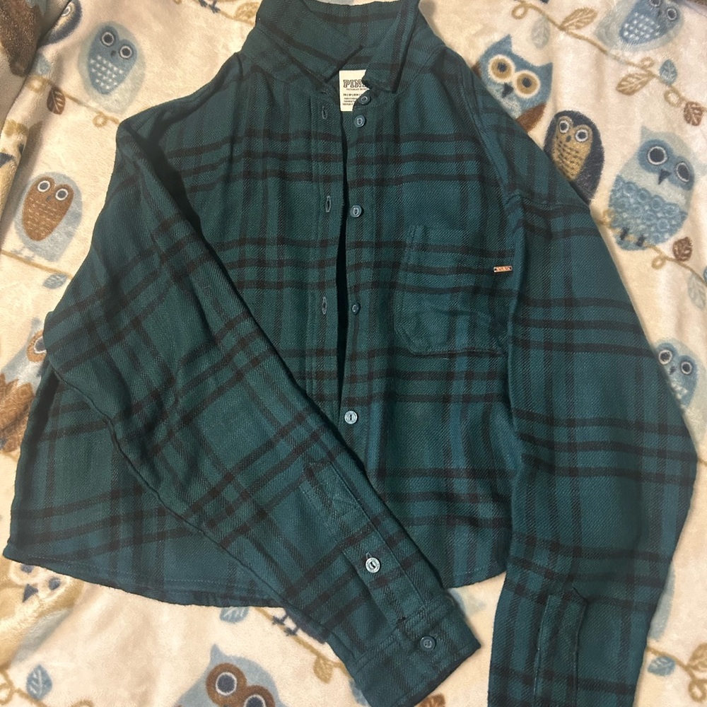 PINK Victoria's Secret Green Plaid Button-Down Shirt